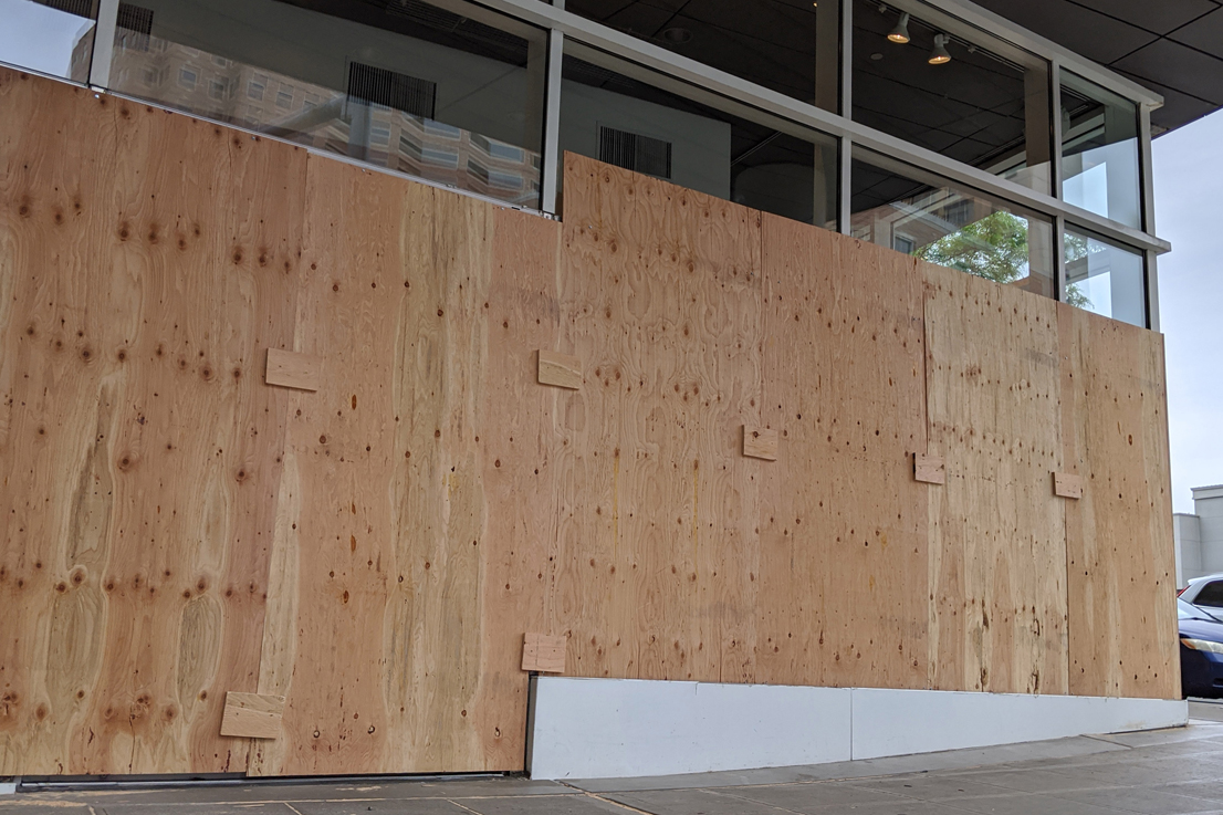 Hays + Sons boarded storefront